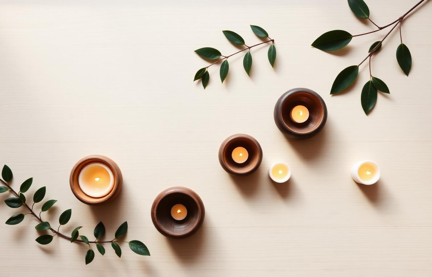 Candles and greenery representing wellness